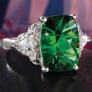 💝 Dainty Large Square Cut Green Zircon Emerald Rings for Women, PD502